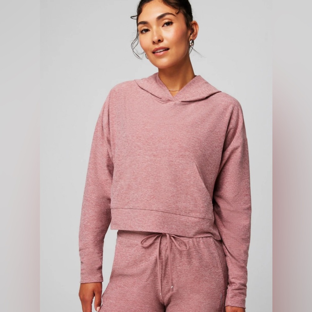 NWT Fabletics Cloud Jersey Cropped Hoodie Heather Pink Medium
